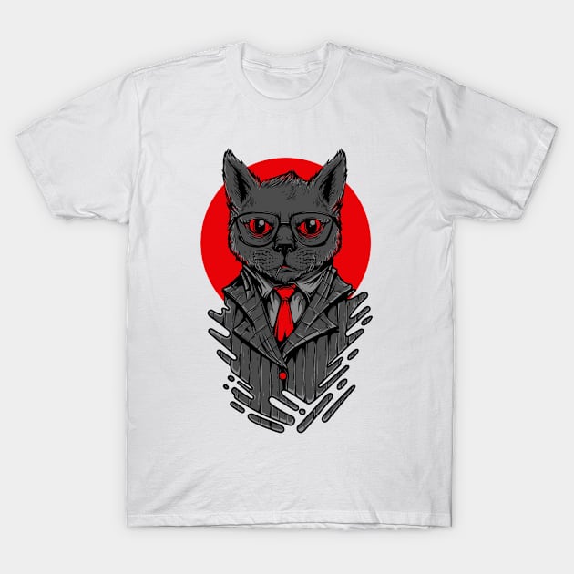 Cat Suit Serious Grey Red T-Shirt by BradleyHeal